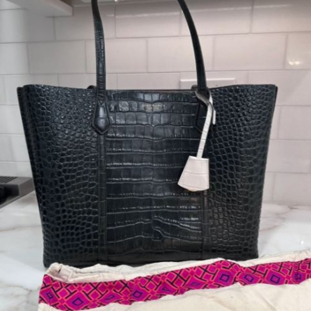 Tory Burch Perry Triple Compartment Emboss Leather Croc Tote